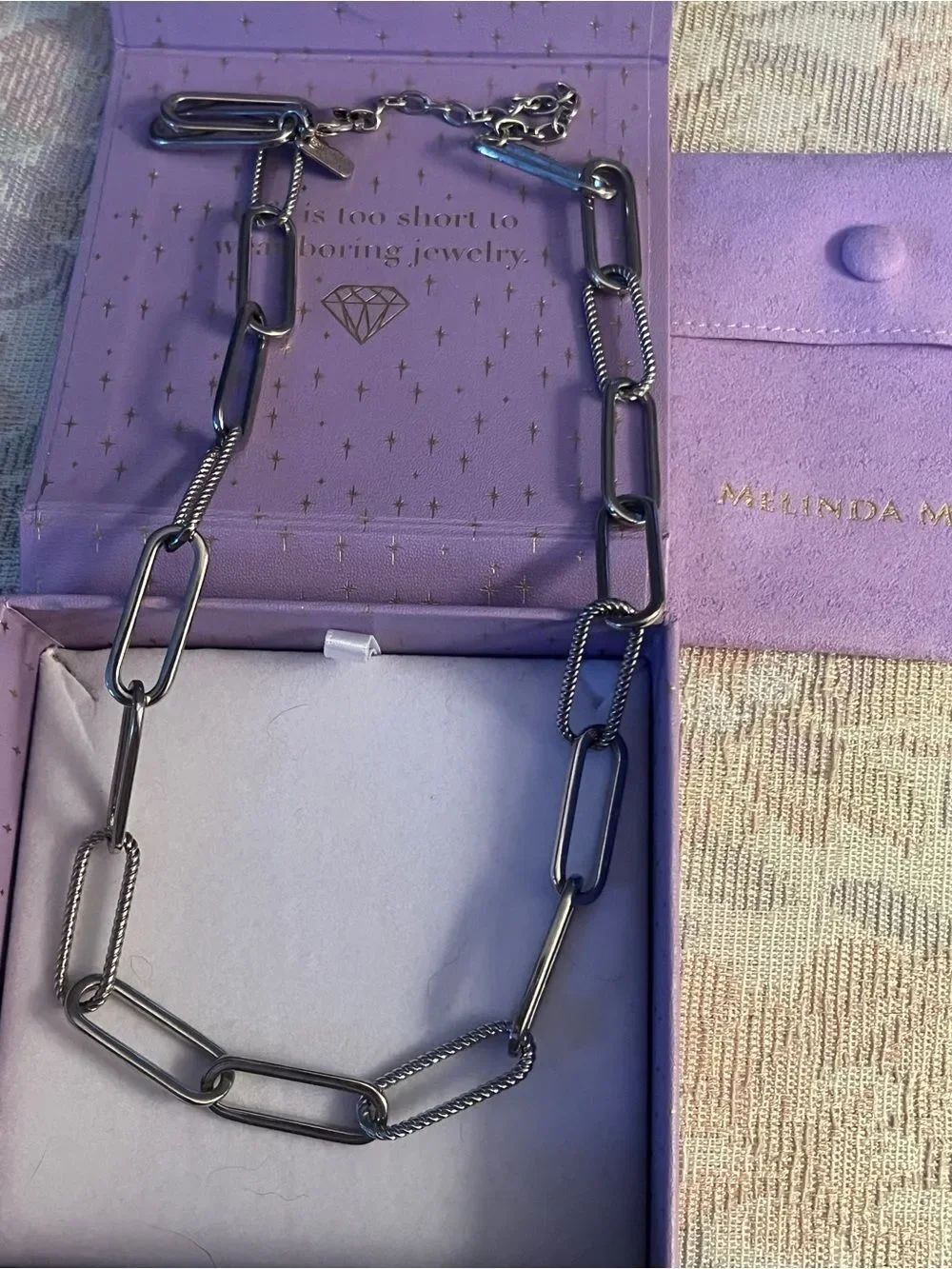 Melinda Maria Carrie Pave’ chain linked Gold and Silver Necklace stunning 15-18”
